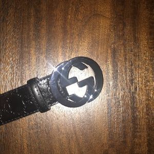 Black Gucci Belt with Silver Buckle